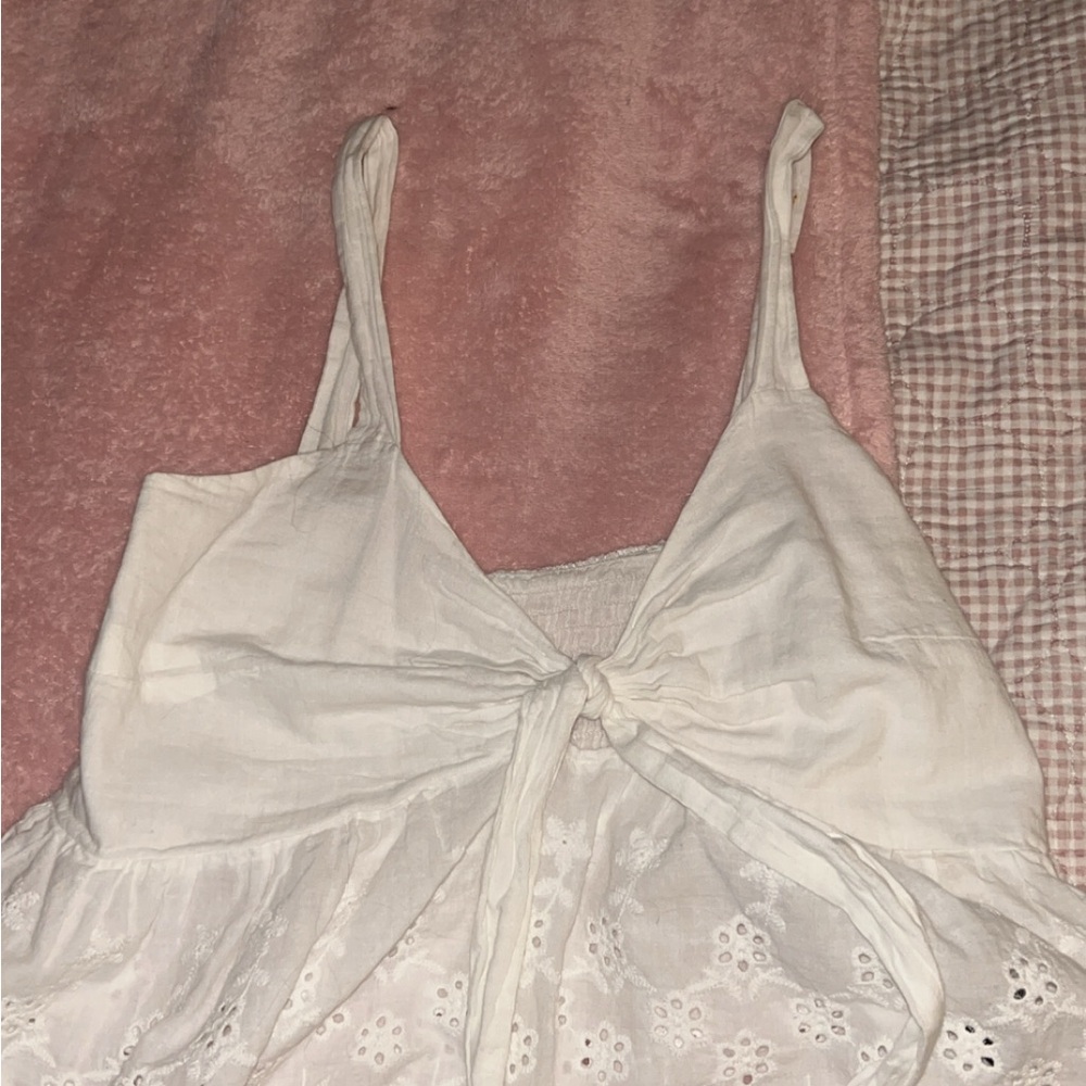SHEIN White Tie-Front Eyelet Blouse